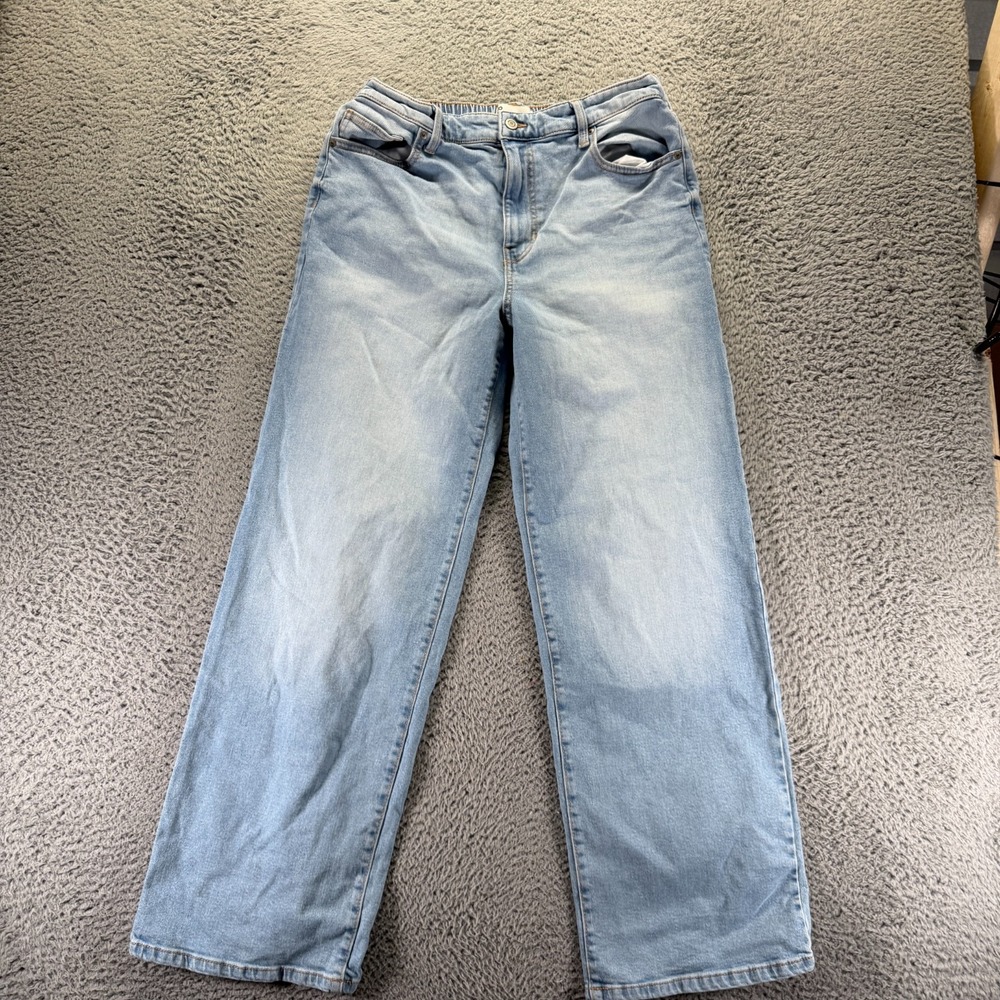 No Boundaries Jeans Womens L Blue Cotton Denim Wide-Leg Faded Workwear Stretch